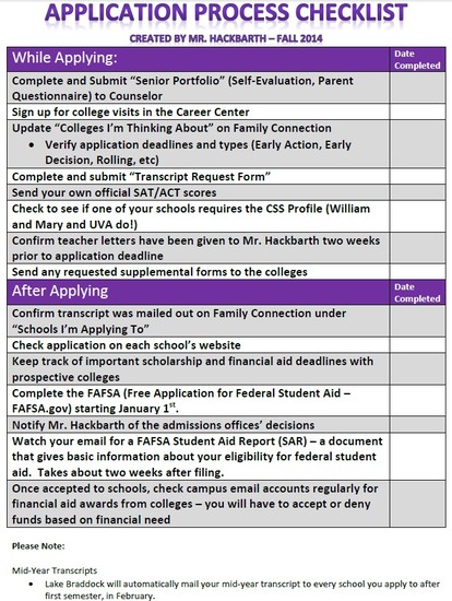 College application checklist