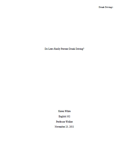 Cover page for college paper