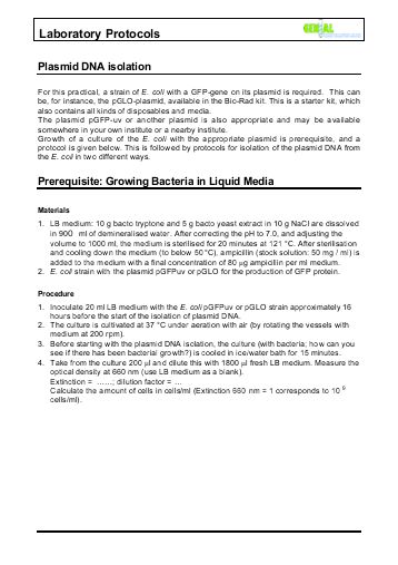 Laboratory protocols